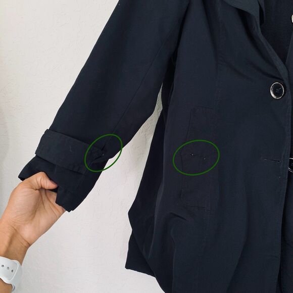 London Fog Women M Black Trench Coat  Button Front Hooded Classic Chic Travel - Picture 6 of 13